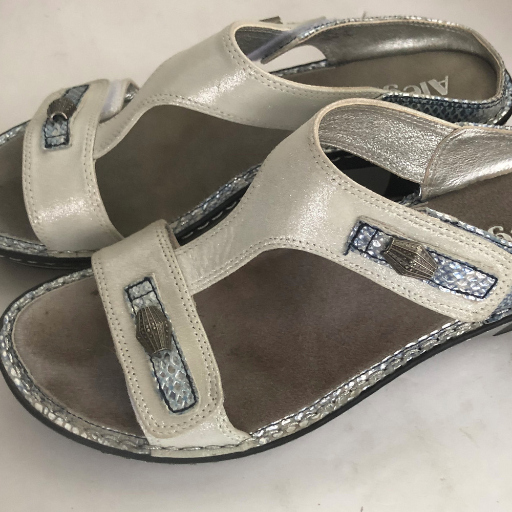Alegria Lara White Metallic slide sandals 40